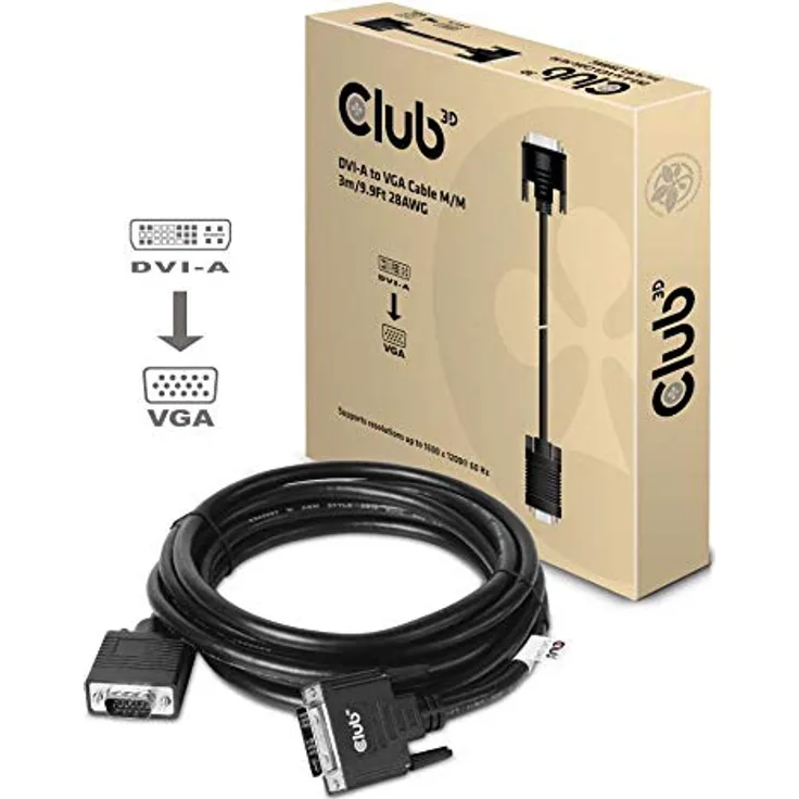 Club 3D - Videokabel - DVI-A (M) bis HD-15 (VGA) (M) - 3 m - Daumenschrauben, hauchvergoldete Kontakte