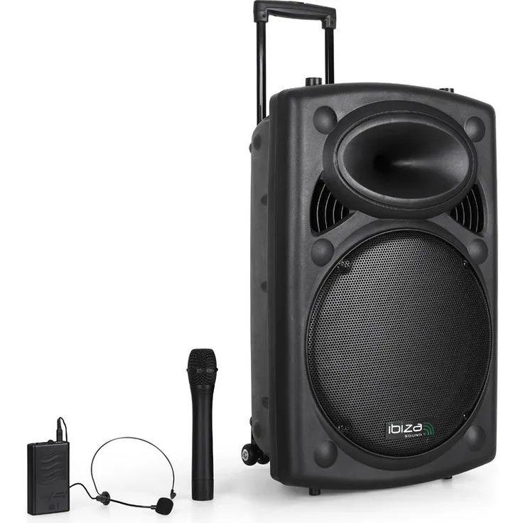 Ibiza Port15VHF-BT mobile 38cm PA-DJ-Anlage PA-Box Bluetooth-Lautsprecher inkl. Funkmikrofon, Fernebdienung (400W RMS, Akku-Betrieb,USB-SD, Radio) schwarz