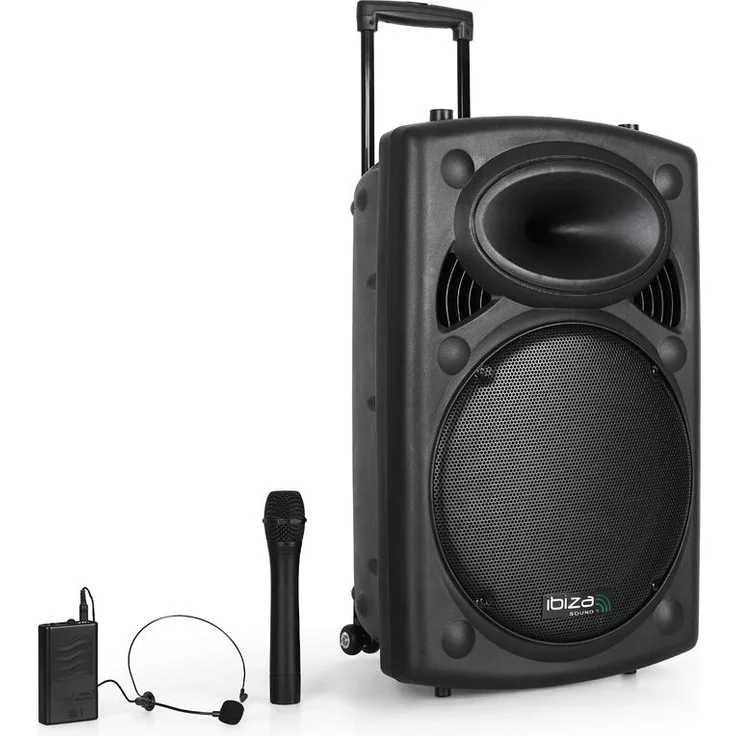 Ibiza Port15VHF-BT mobile 38cm PA-DJ-Anlage PA-Box Bluetooth-Lautsprecher inkl. Funkmikrofon, Fernebdienung (400W RMS, Akku-Betrieb,USB-SD, Radio) schwarz