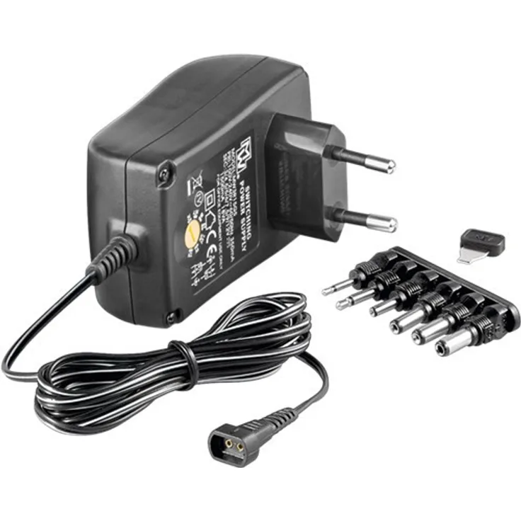 Goobay 67952 3-12V Universal-Netzteil mit maximum 18 W/1500mA inkl. 6 Adapterstecker DC schwarz