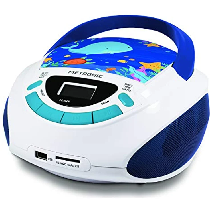 Metronic Radio-CD-Player für Kinder, Ozean, mit USB--SD--AUX-IN-Port blau-weiß – Bild 1