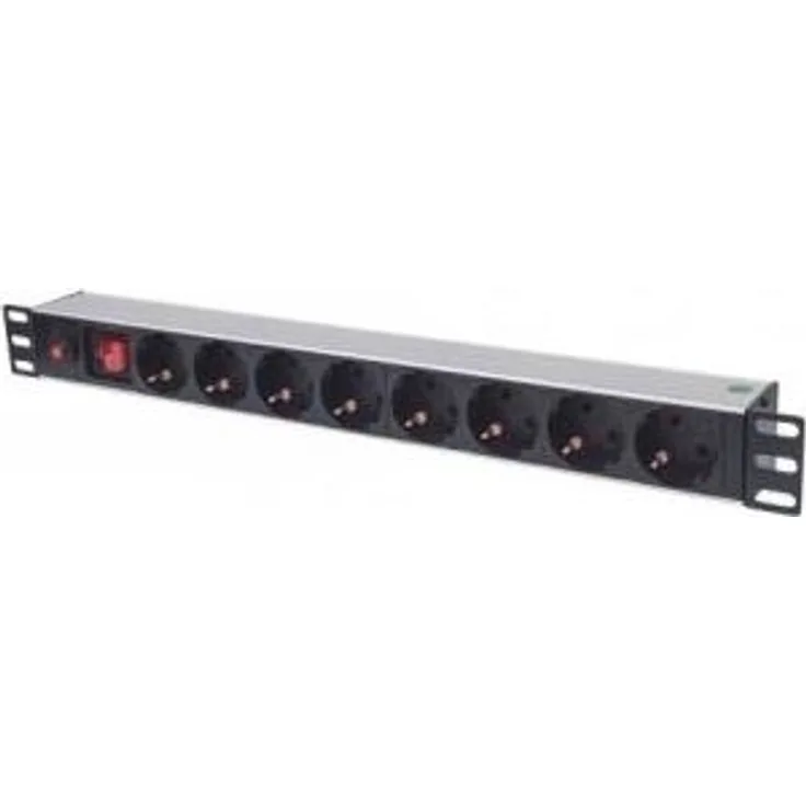Intellinet 19'' 8-fach Steckdosenleiste Schutzkontakt 1 HE ( Überlastschutz - Netzschalter 3m Stromkabel ) schwarz 713986