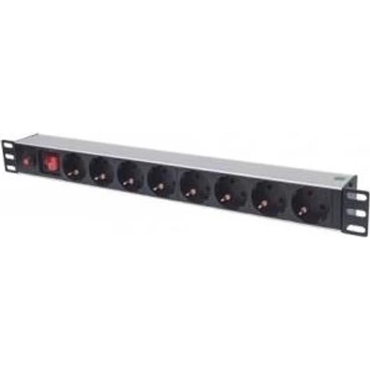 Intellinet 19'' 8-fach Steckdosenleiste Schutzkontakt 1 HE ( Überlastschutz - Netzschalter 3m Stromkabel ) schwarz 713986 – Bild 1