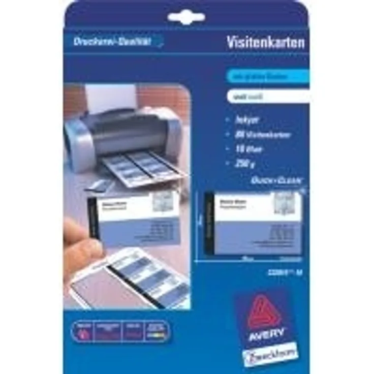 AVERY Zweckform C32015-25 Premium Visitenkarten, blanko (200 Stück, 260g, 85x54 mm, beidseitig bedruckbar, matt weiß, absolut glatte Kanten, 25 Blatt) zum Selbstbedrucken auf Inkjet-Druckern