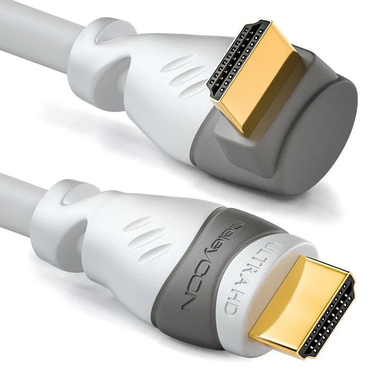deleyCON 7,5m HDMI 90° Grad Winkel Kabel - Kompatibel zu HDMI 2.0/1.4 - UHD 4K HDR 3D 1080p 2160p Arc - Weiß