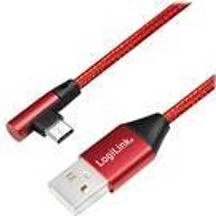 Logilink - USB-Kabel - USB-C (M) gewinkelt bis USB (M) gerade - USB 2.0 - 5 V - 3 A - 30 cm - Rot, RAL 3024 (CU0145) – Bild 1