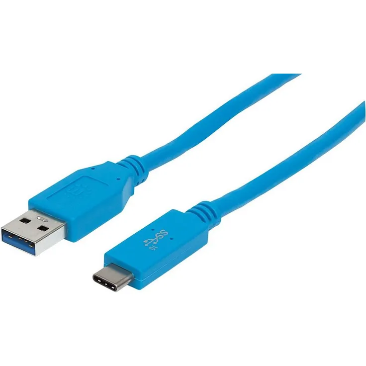 Manhattan 394468 USB-C 3.1 Kabel (G2) (USB Typ C-Stecker auf USB 3.0 Typ A-Stecker) 10 Gbit-s 3 A - 1 m blau Blister
