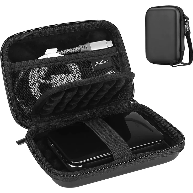 ProCase Externe Festplattentasche Case 6,35cm 2,5 Zoll Eva Universal Elektronik Powerbank Tasche Schutzhülle Kabeltasche Reise Organizer für wd My Passport Mobile, Zubehör, Kabel, HDD, SSD -Schwarz