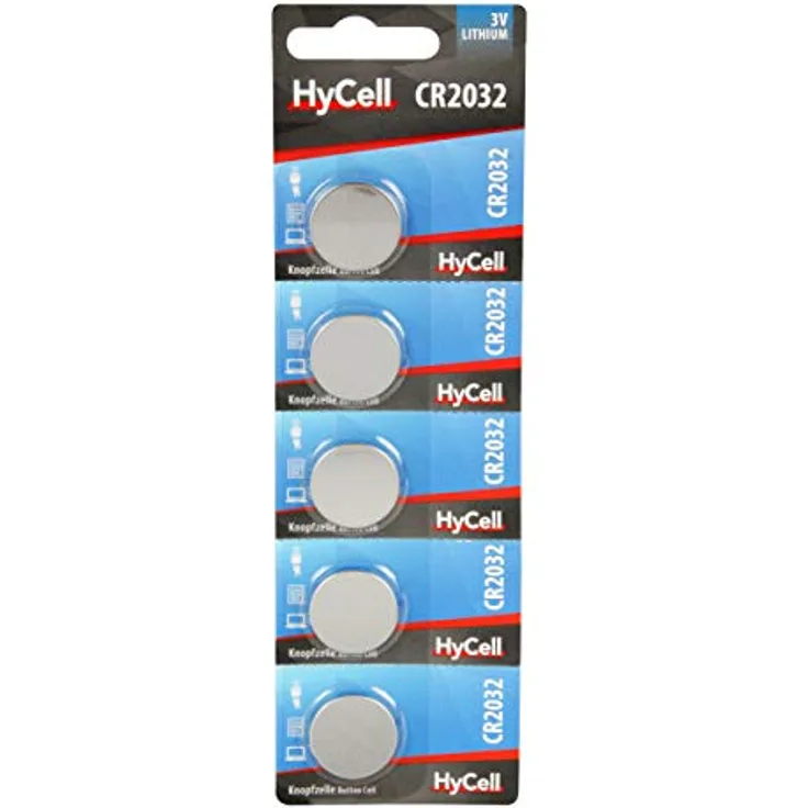 HyCell 5er Pack Lithium Knopfzellen CR2032 3V - Knopfbatterien mit erstklassige Qualität mit langer Haltbarkeit