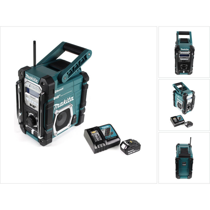 Makita DMR 112 RG1 Akku Baustellen Radio 7,2 - 18V Bluetooth DAB+ + 1x 6,0Ah Akku + Ladegerät schwarz, blau, silber