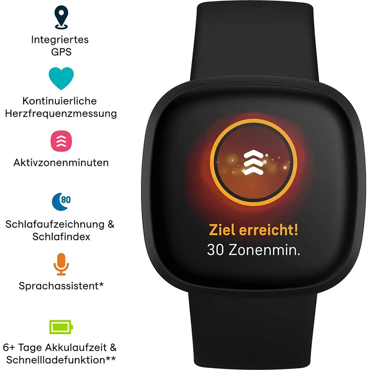 Fitbit Versa 3 Smartwatch GPS, Unisex, S/L, Aluminiumgehäuse, Schwarz/Schwarz – Bild 9
