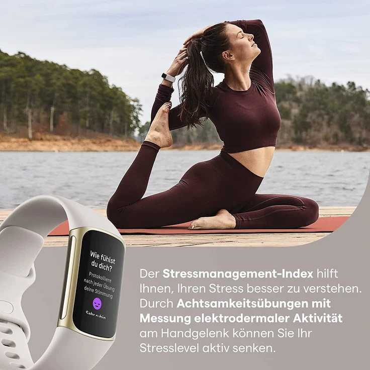 Fitbit Charge 5 Fitness-Tracker GPS, Unisex, Aluminiumgehäuse, Silikonarmband, Lunar White/Soft Gold – Bild 10