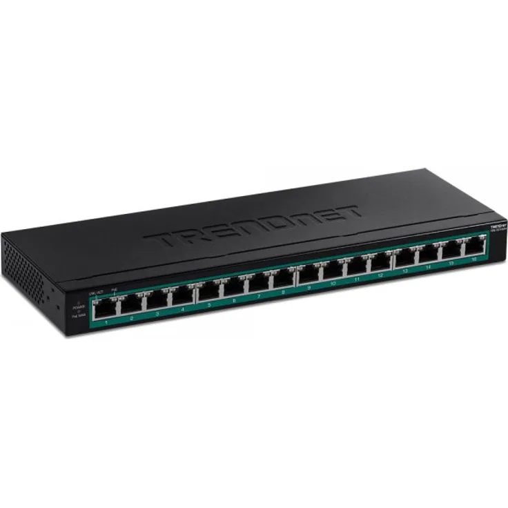 TRENDnet TPE-TG160H 16-Port Gigabit PoE+-Switch lüfterloses Design
