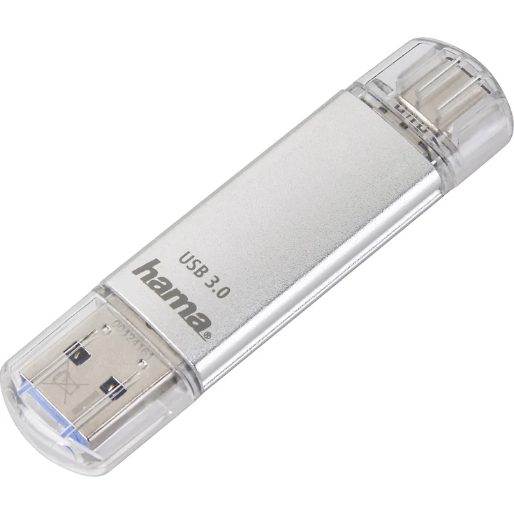 Hama 256GB USB-Speicherstick mit USB 3.0&USB 3.1-Type-C (2-in-1 USB-Stick, z.B. für Android Handy, Tablet, Computer, Notebook, MacBook, OTG, 70MB-s) USB-Typ-C Handy-Stick, Doppel Memory-Stick silber – Bild 1