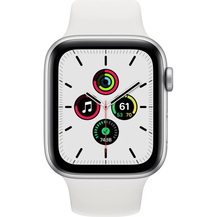 Apple Watch SE 2020 (1. Generation) Smartwatch GPS + Cellular, 44mm, Aluminiumgehäuse Silber, Sportarmband Weiß – Bild 2