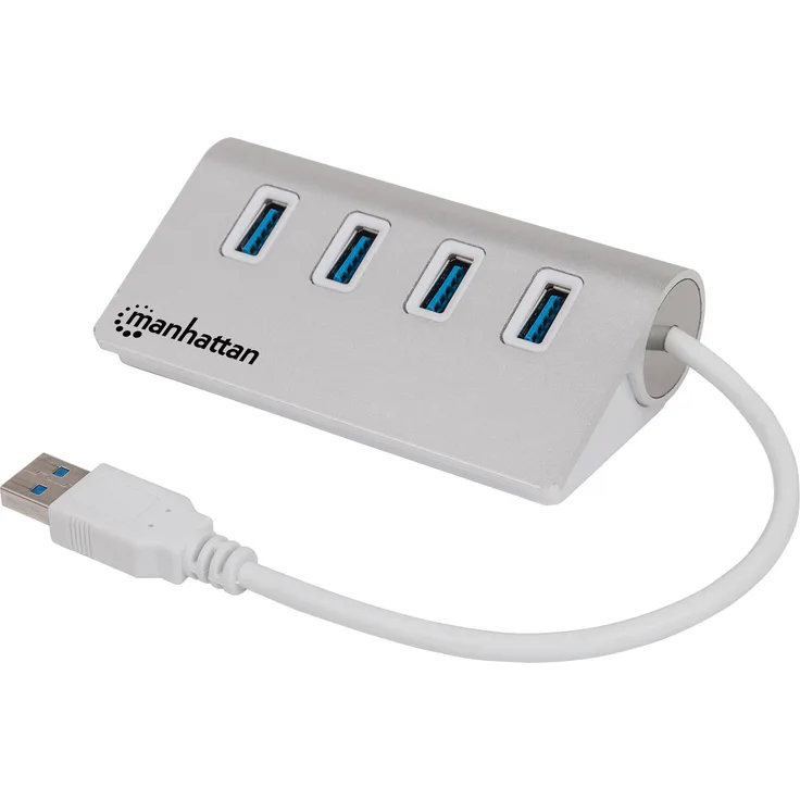 Manhattan 163767 4-Port USB 3.0 Hub (4 USB 3.0 Typ A-Ports, Aluminiumgehäuse, Stromversorgung über USB oder Netzteil) weiß