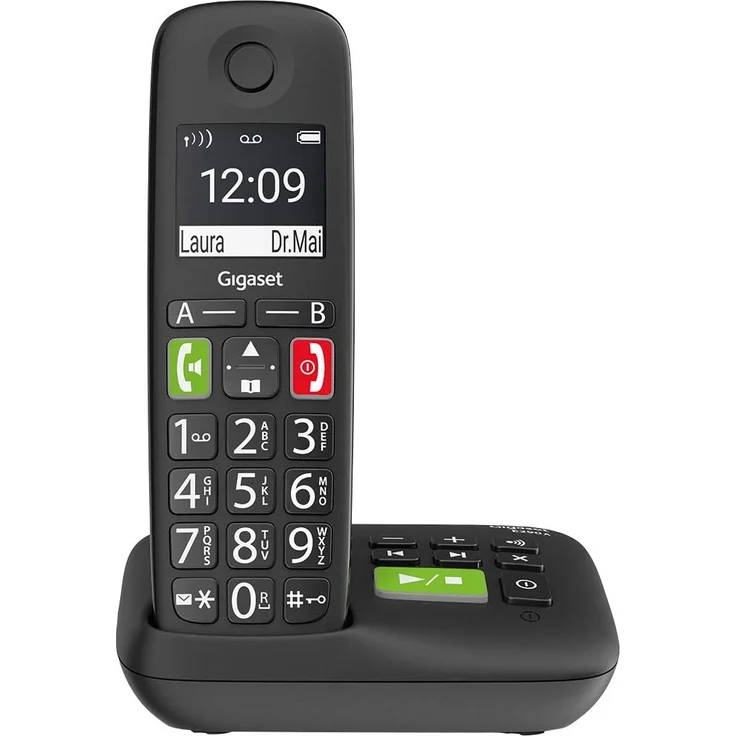 Gigaset E290A Duo 2 schnurlose, analoge DECT-Telefone, mit Anrufbeantworter, großen Tasten und großem Display, Analog-Telefon, schwarz – Bild 3