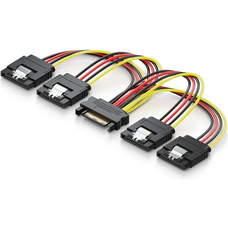 deleyCON 0,15m S-ATA Strom-adapter Y-Adapter - 1x SATA Buchse zu 4x SATA Stecker - Internes HDD / SSD SATA Strom-Kabel - bis zu 4 Geräte mit Strom versorgen - Y SATA-Stromkabel