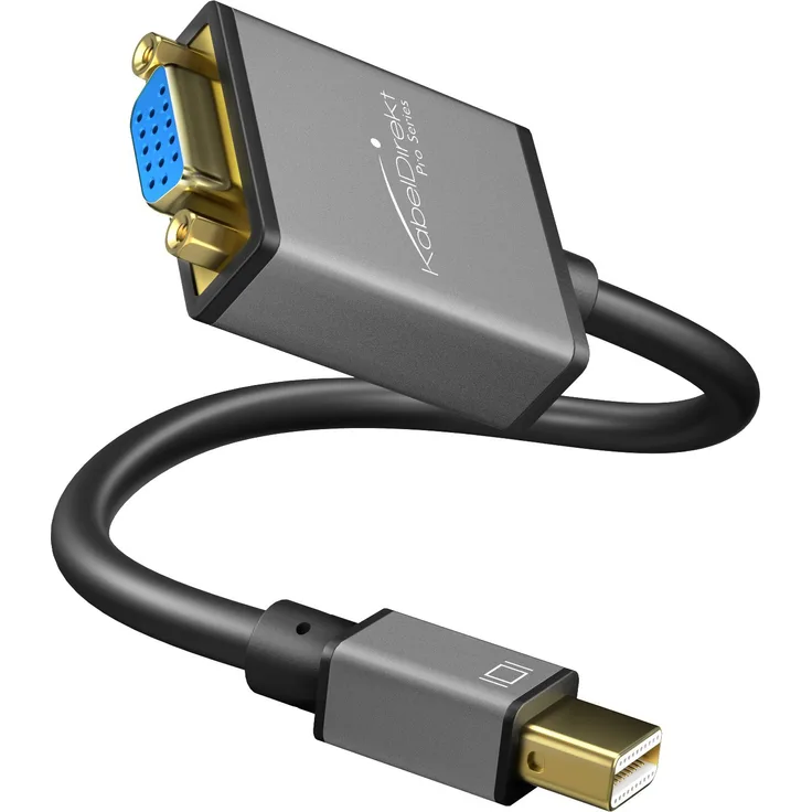 KabelDirekt - Mini DisplayPort (Mini DP) auf VGA Konverter - 0,15m - (maximale Auflösung WUXGA (1920x1200-60Hz) 24k vergoldete Kontakte, für iMac, MacBook, Space Grey) - PRO Series