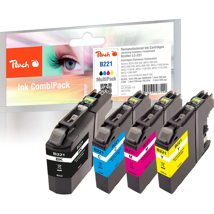 Peach Spar Pack Tintenpatronen kompatibel zu Brother LC-221