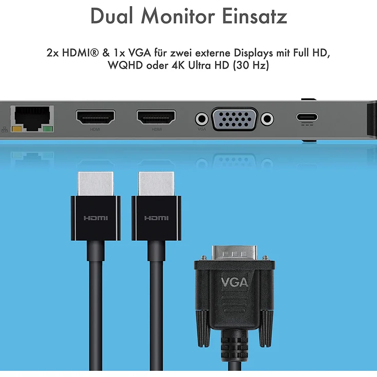 ICY BOX USB-C Docking Station für Windows, 2x HDMI, LAN, Power Delivery, USB 3.0 Hub, Kartenleser, Audio, Aluminium, Grau – Bild 4