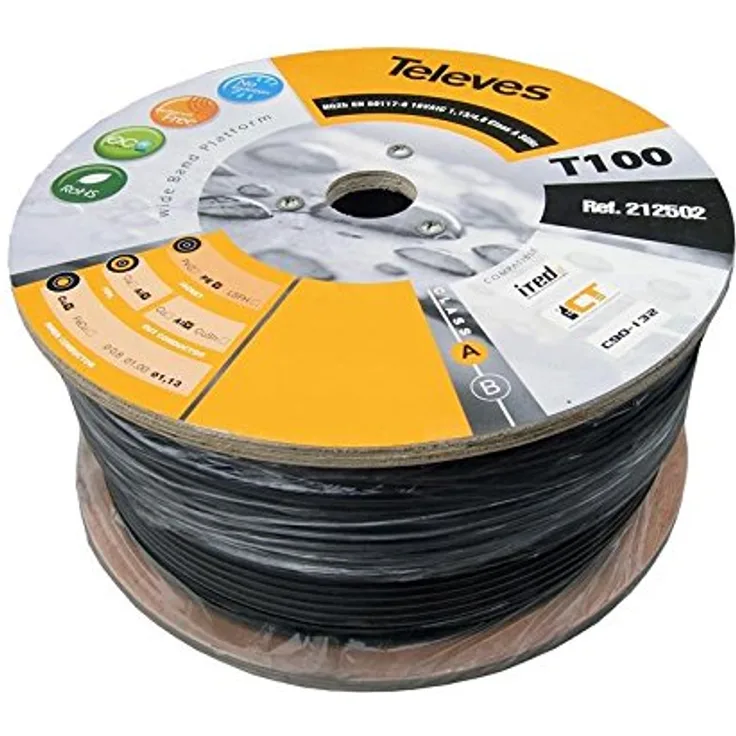 Televes 212501 – Koaxialkabel T100 CU/AL Polyethylen Klasse A 100 M Schwarz