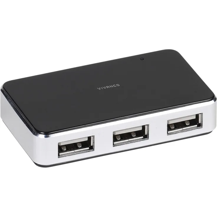 Vivanco USB 2.0 HUB (4-Port aktiv, Metallgehäuse, inkl. Netzteil) schwarz-silber