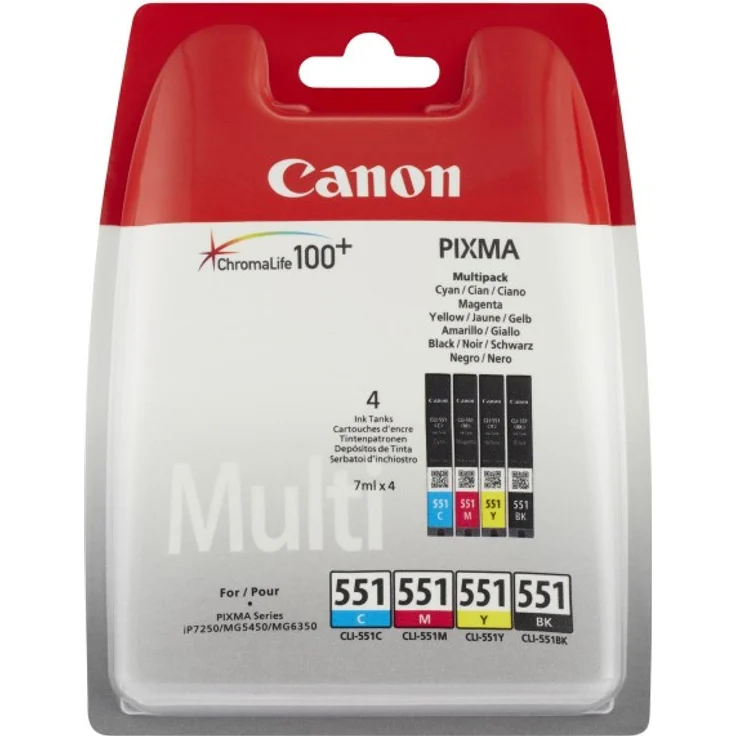 Canon CLI-551 Druckerpatronen Patronen Multipack - Schwarz + CMY je 7ml PIXMA Drucker Original – Bild 1