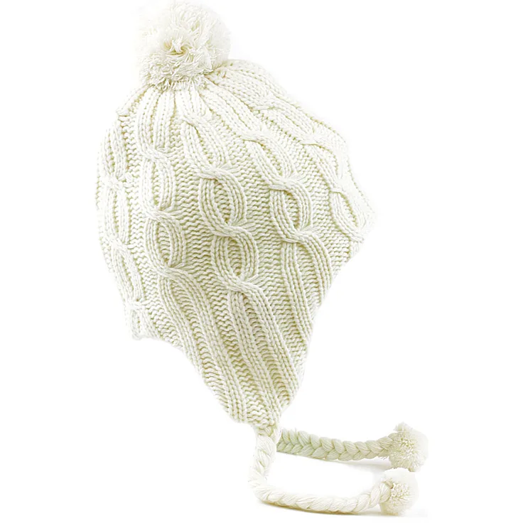 KitSound Audio Beanie Peruanische Strickmütze mit Ohrenklappen und Bommeln mit Integrierten Kopfhörern und 3,5mm Audiokabel für iPhone, iPod, iPad Mini, Smartphone und MP3 Player - Creme