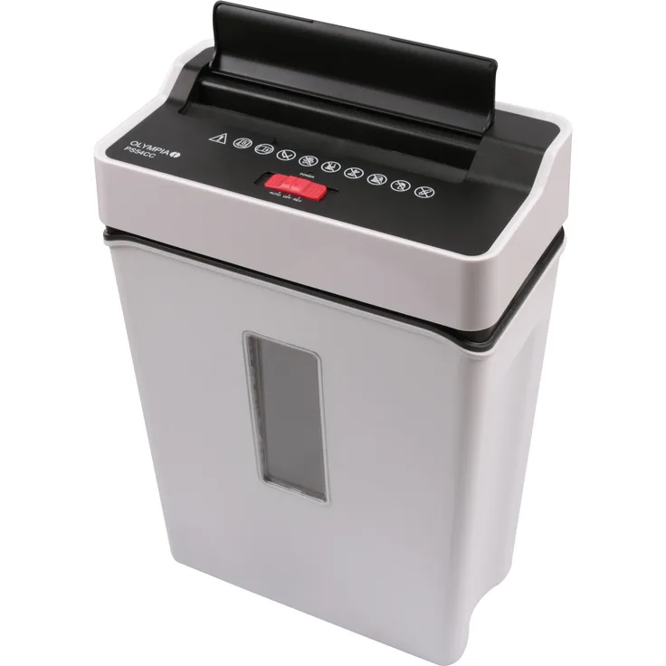 Olympia PS 54 CC Profi Aktenvernichter (mit Partikelschnitt, Sicherheitsstufe P4, Kreditkarte, 8 Blätter 80 g-m², Papierschredder fürs Büro, Papiervernichter, Reißwolf mit Papierkorb, Sichtfenster)