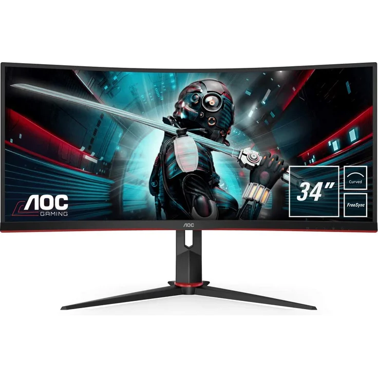 AOC Gaming CU34G2 86 cm (34 Zoll) Curved Monitor (QHD, HDMI, DisplayPort, Free-Sync, 1ms Reaktionszeit, 100 Hz, 3440x1440) schwarz-rot – Bild 1
