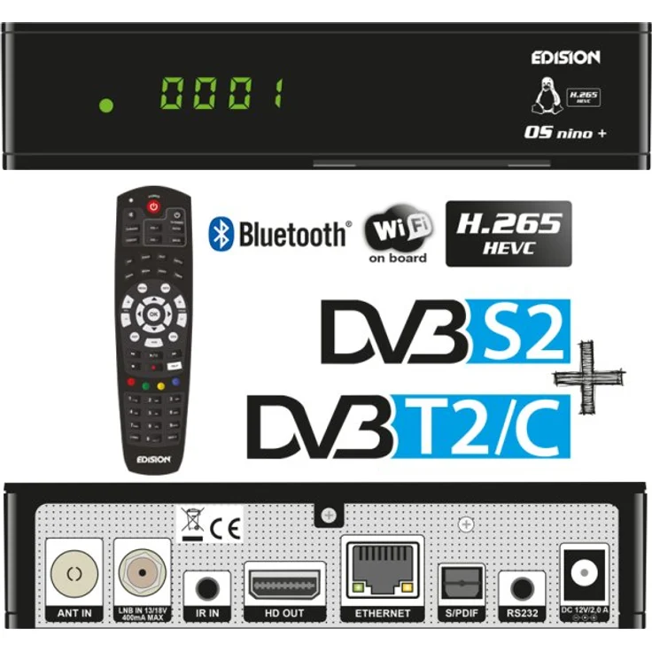 Edision OS NINO+ Full HD Linux E2 Combo-Receiver H.265-HEVC 1x DVB-S2, 1x DVB-T2-C, WLAN onboard, Bluetooth onboard, 2x USB, HDMI, LAN, Linux, Kartenleser schwarz – Bild 4