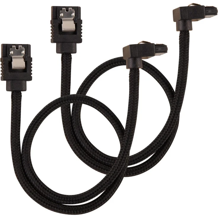 Corsair Premium Sleeved SATA 3 Kabel gewinkelt - gerade (6Gbps, 30 cm 90°) Schwarz – Bild 1