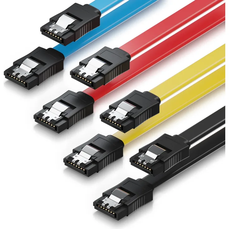 SET - 4x deleyCON [0,5m] S-ATA 3 Kabel - PREMIUM SATA 3 HDD / SSD Datenkabel mit Clip - 2x Stecker gerade - bis 6 Gbit/s - Länge: 50cm / Farbe: Gelb/Rot/Blau/Schwarz