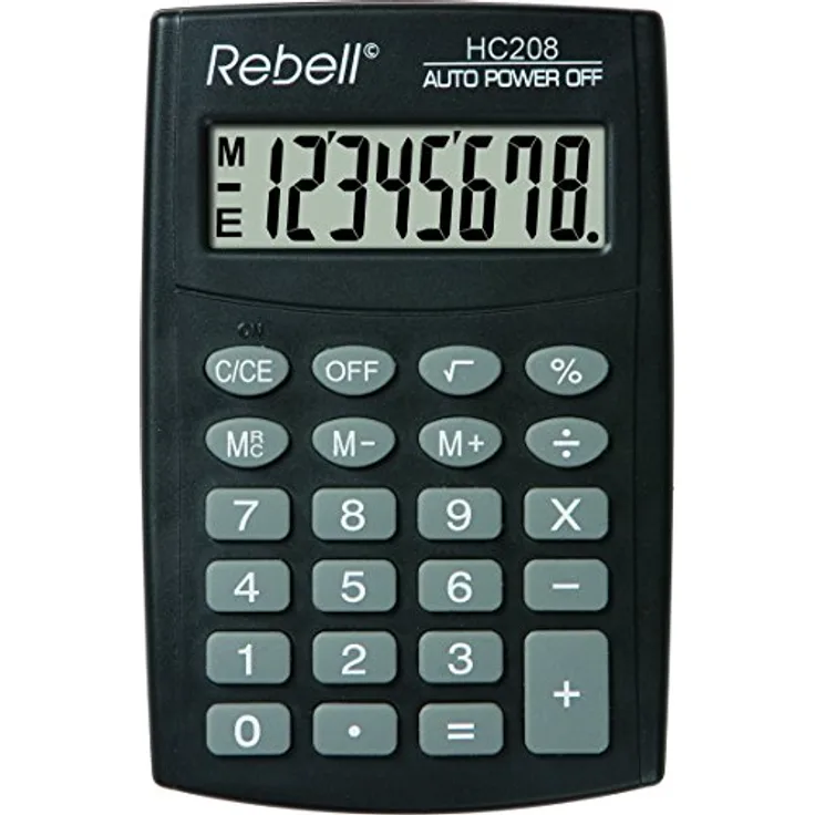 Rebell RE-HC208 Einfacher Taschenrechner, 8-stelligem LCD Display und dreifacher Speicherfunktion, schwarz