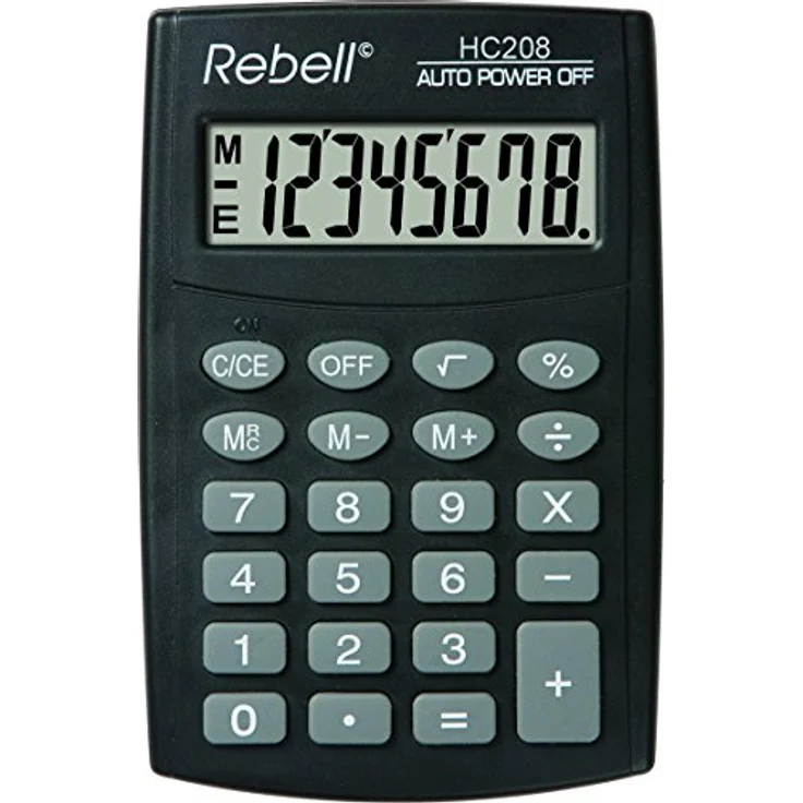 Rebell RE-HC208 Einfacher Taschenrechner, 8-stelligem LCD Display und dreifacher Speicherfunktion, schwarz – Bild 1