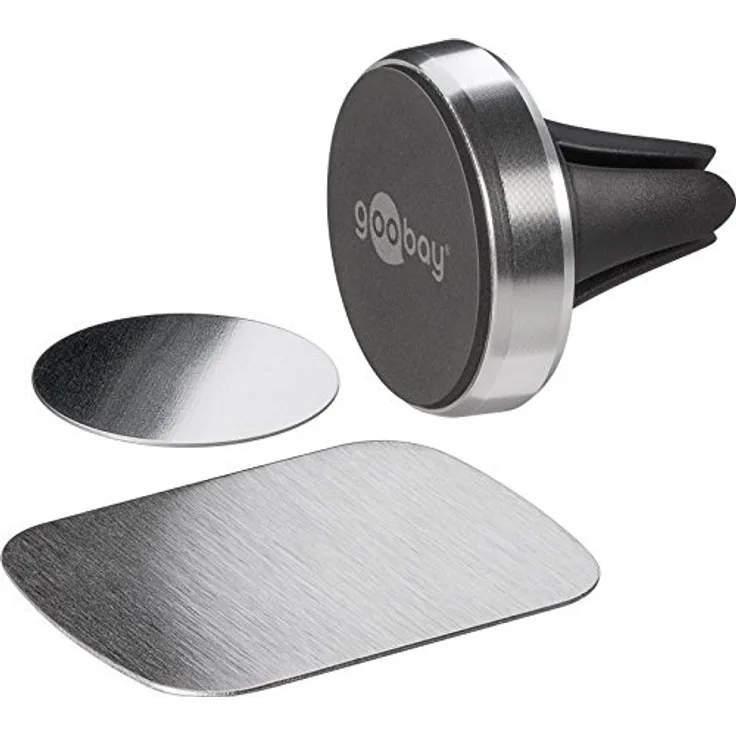 Goobay 38685 Magnethalterungs-Set Universal im Slim Design für Smartphone Auto schwarz-silber