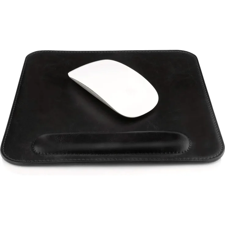 Londo Leder-Mauspad mit Handgelenkauflage (Schwarz mit schwarzen Nähten)