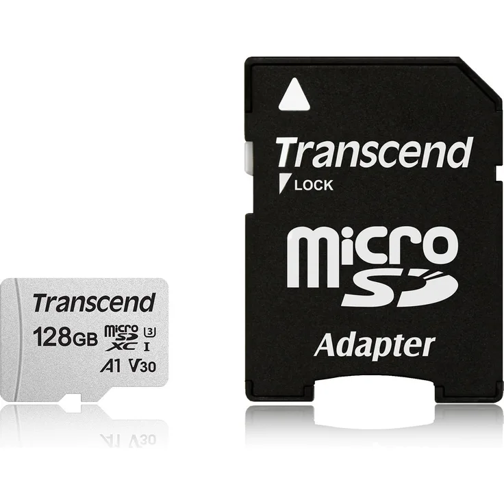 Transcend Highspeed 128GB  micro SDXC-SDHC Speicherkarte (für Smartphones, etc. und Digitalkameras) - 4K, U3, V30, A1, UHS-I TS128GUSD300S-A (mit Adapter)