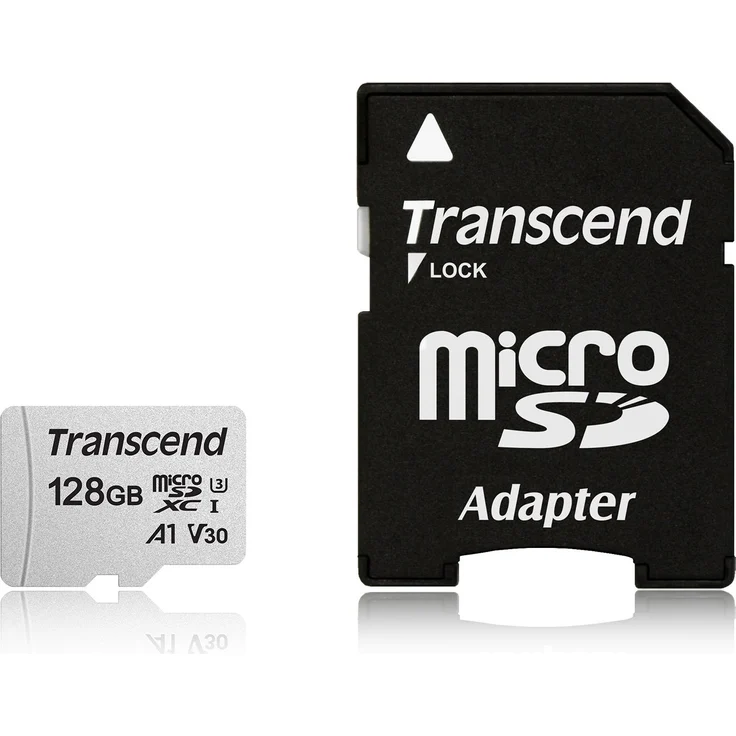 Transcend Highspeed 128GB  micro SDXC-SDHC Speicherkarte (für Smartphones, etc. und Digitalkameras) - 4K, U3, V30, A1, UHS-I TS128GUSD300S-A (mit Adapter) – Bild 1