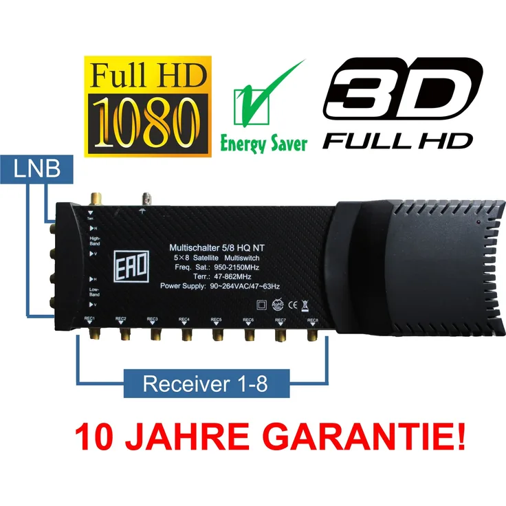 SeKi Multischalter 5/8 1 Satellit 8 Teilnehmer Quad LNB-tauglich HDTV FullHD 8K