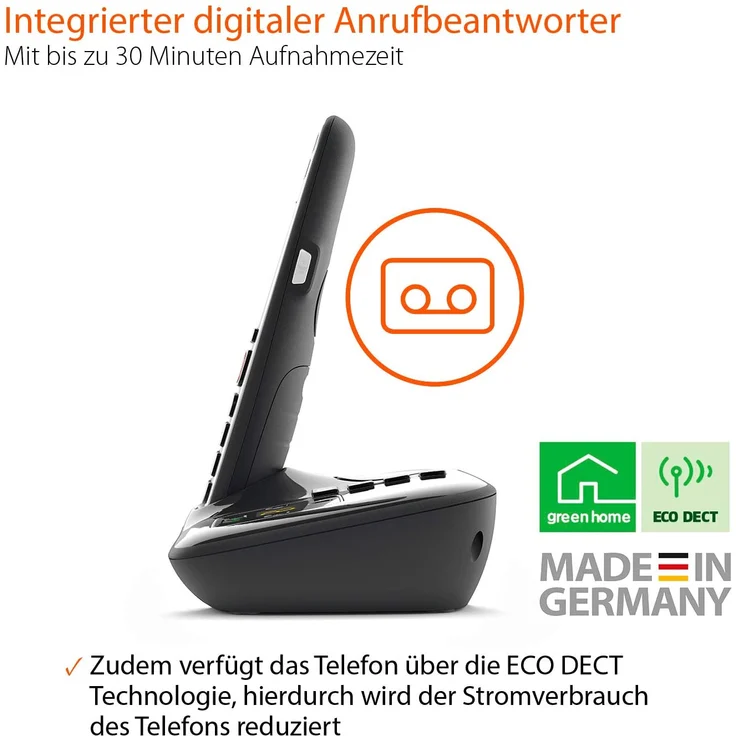 Gigaset E720A elegantes Seniorentelefon mit Anrufbeantworter und praktischen Bedienungshilfen (DECT Telefon mit Rufnummeransage, Bluetooth, SOS Funktion, einfacher Bedienung), Analog-Telefon, schwarz – Bild 2