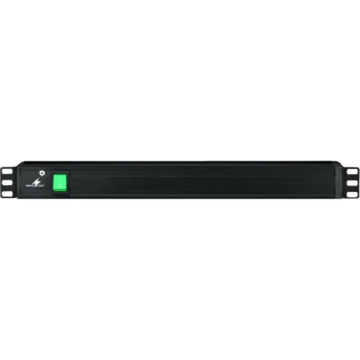 MONACOR RCS-85-SW Rack-Steckdosenleiste mit beleuchtetem Zentralschalter und 8 rückseitigen Schukosteckdosen schwarz