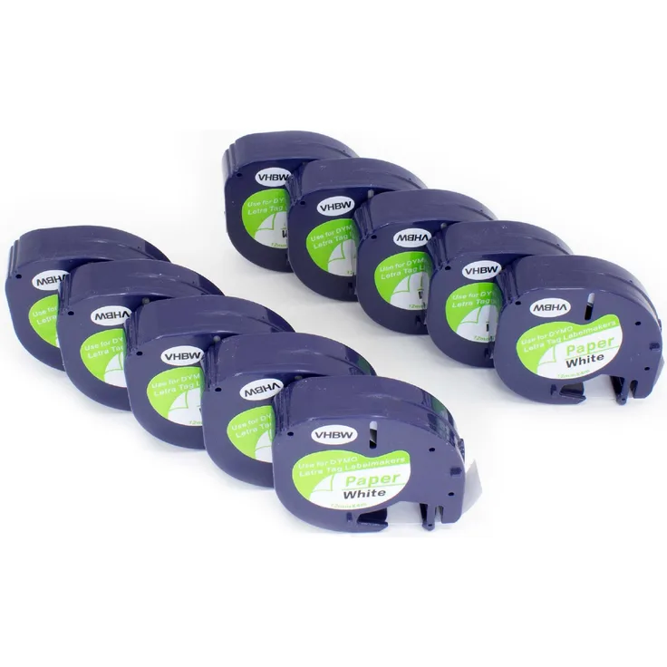 vhbw 10x Schriftband Kassette Patrone 12mm für Dymo LetraTag LT-100H, LT-100T, QX50, XR wie 91200, S0721520.