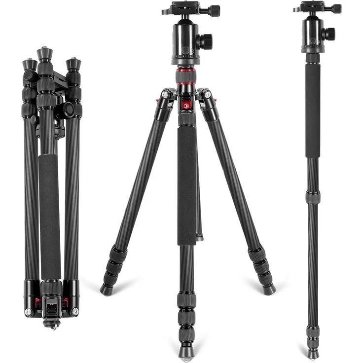 Neewer Kohlefaser 168 Zentimeter Stativ Einbeinstativ mit 360 Grad Kugelkopf, 1/4'' Schnellschuhplatte, Tragetasche für DSLR-Kamera, Video-Camcorder, Last bis zu 12 Kilogramm