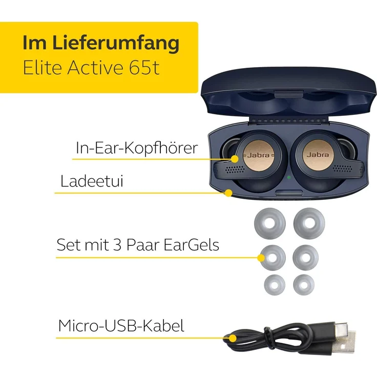 Jabra Elite Active 65t True Wireless In-Ear Kopfhörer, mit Bluetooth, Mikrofon, geeignet für Sport, spritzwassergeschützt, blau – Bild 8