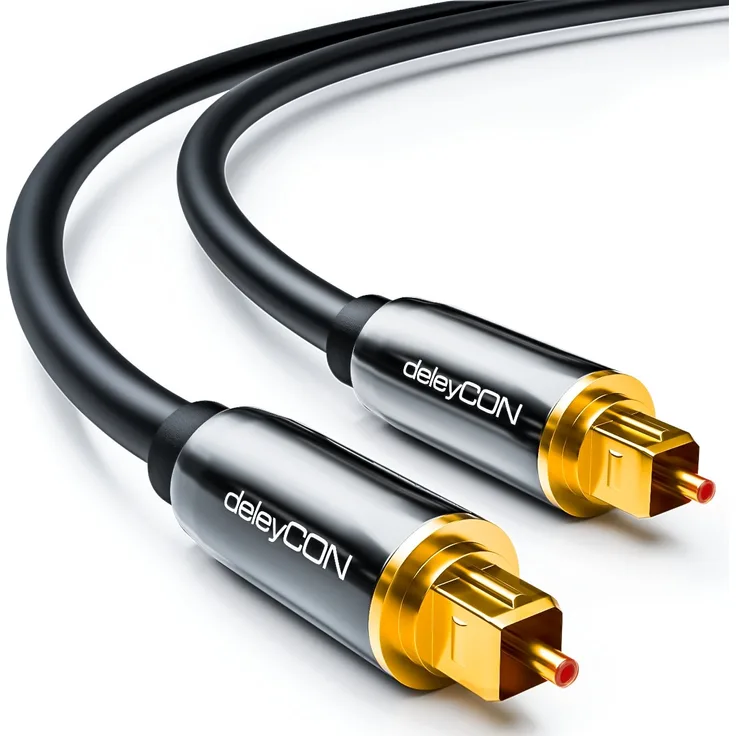 deleyCON Optisches Digital Audio Kabel - S/PDIF - 2x Toslink Stecker 1m - LWL Lichtwellenleiter Kabel - Metallstecker - 5mm - flexibel - Schwarz