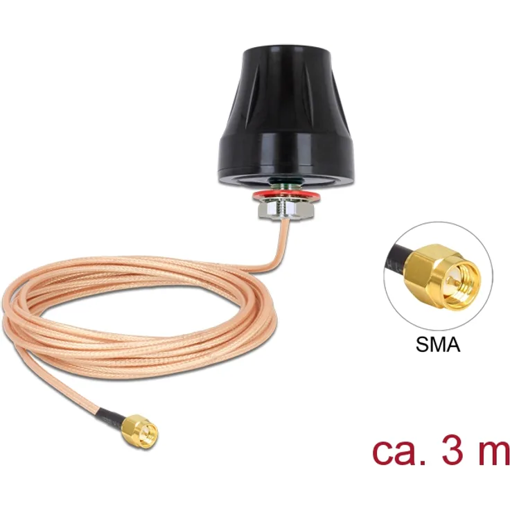 LTE Antenne SMA Stecker 2 dBi starr omnidirektional mit Anschlusskabel (RG-316U, 3 m) outdoor schwarz