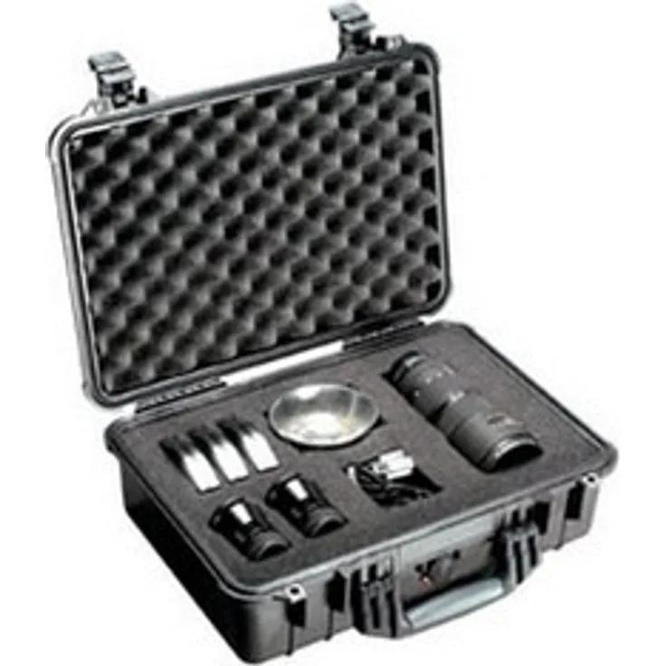 PELI 1500 Stoßfester Aufbewahrungskoffer, Kamerakoffer, IP67 Wasser- und Staubdicht, 19L Volumen, Hergestellt in Deutschland, Gepolstertes Einteilungssystem, Schwarz
