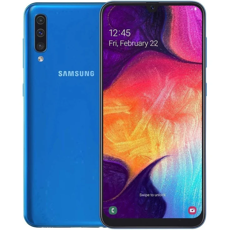 Samsung Galaxy A50 Smartphone 16,26cm (6,4 Zoll) Super AMOLED-Display, 128GB interner Speicher, 4GB RAM, Dual-SIM, Android, Blue – Bild 1